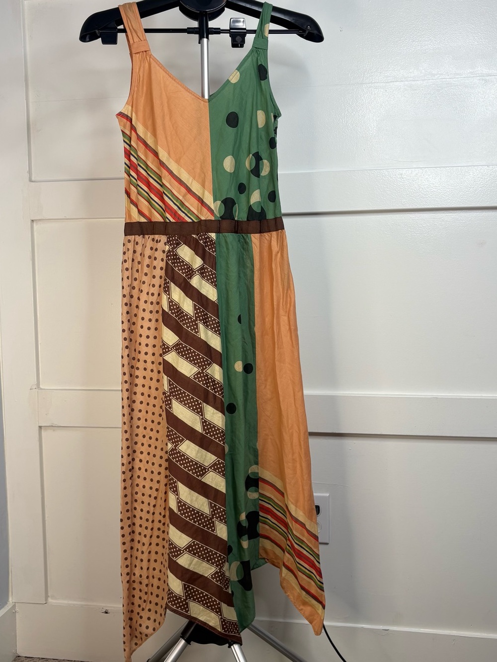 Odille Anthropologie Patchwork Cotton Maxi Dress Size 8 Boho Colorblock